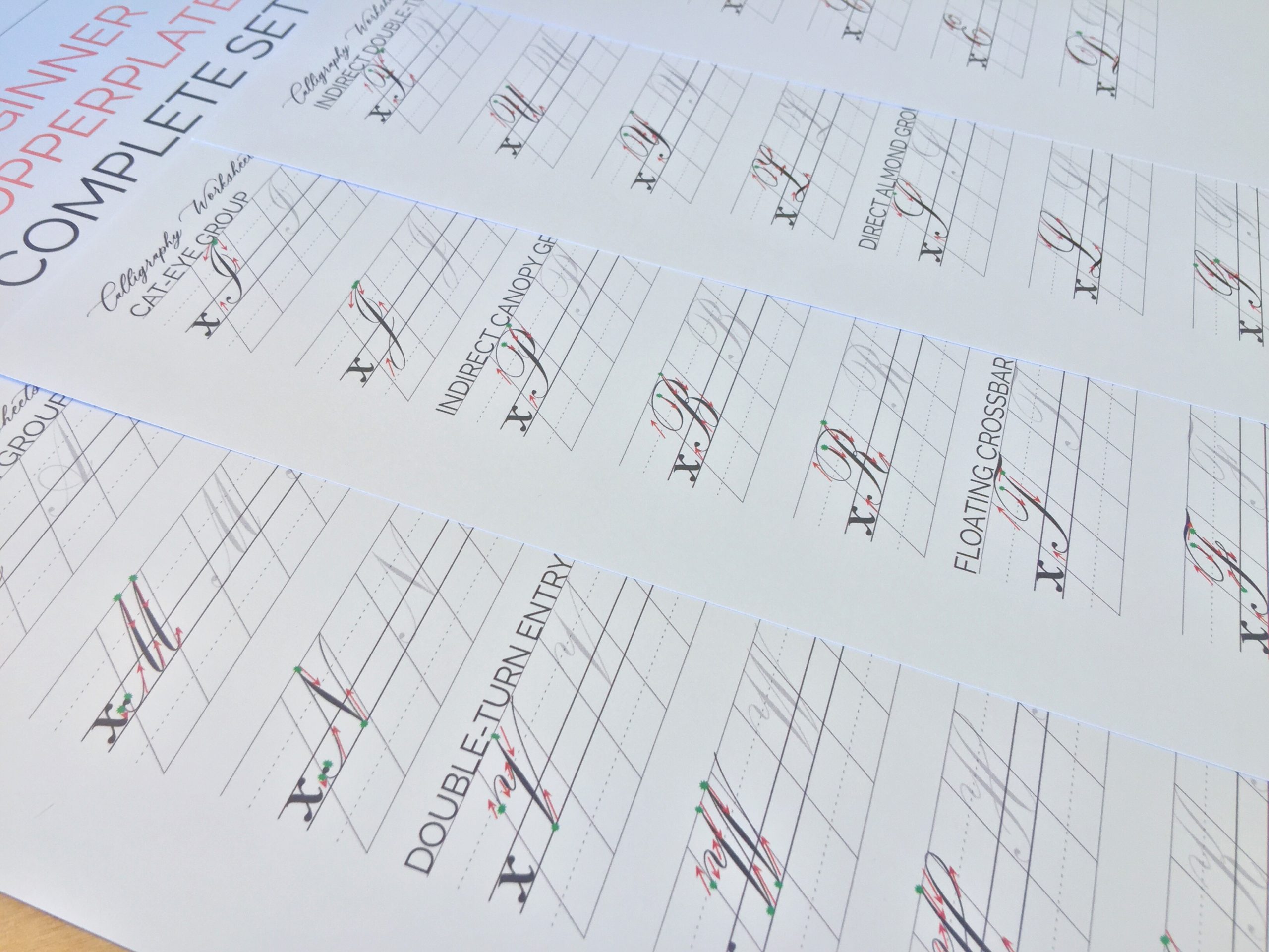 Beginner Copperplate Calligraphy Complete Worksheet Set Uppercase Letters